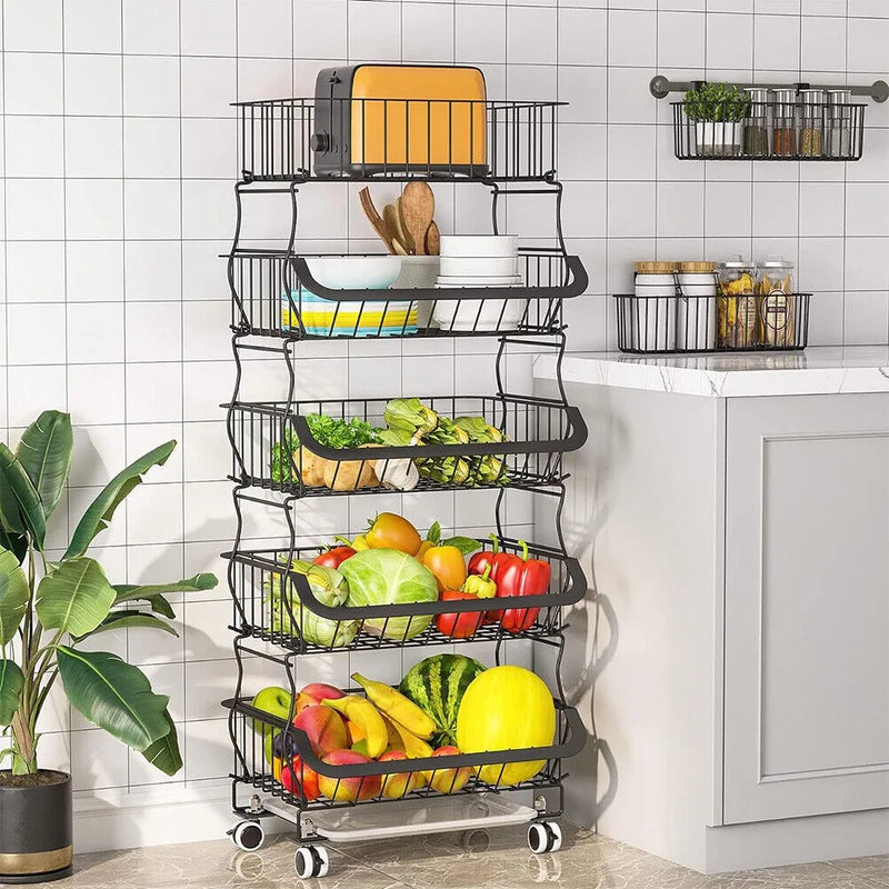Stackable Metal Kitchen Trolley Fruit Vegetable Storage Basket Rack Organiser