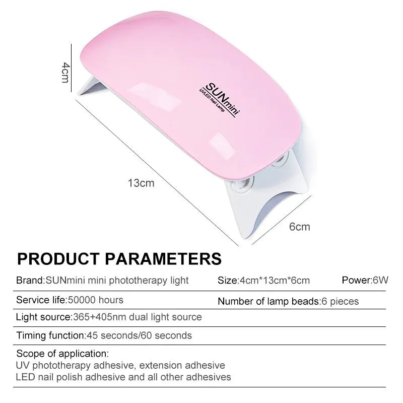 6W Mini Nail Dryer Machine Portable 6 LED UV Manicure Lamp