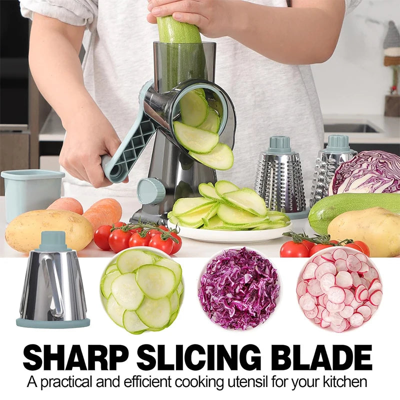 3 in 1 Rotary Cheese Grater Versatile Manual Vegetable Slicer