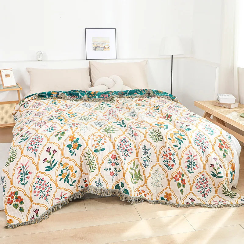 Bonsai-patterned Pure Cotton Gauze Nap Blanket